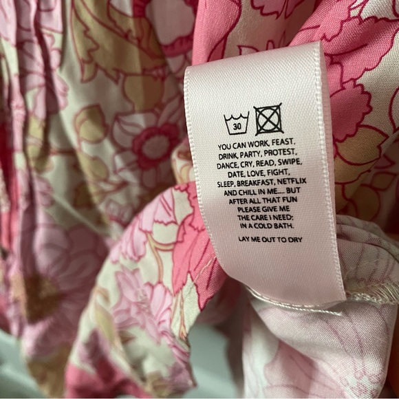 Selkie Pleated Floral Blouse with Ruffle Detailing Button Down Tuxedo Blouse - Picture 5 of 8